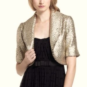 Anthropologie Elevenses Gold Cropped Jacket